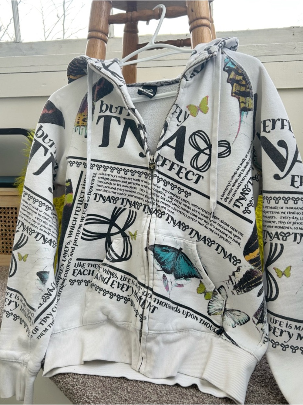 TNA Butterfly Graphic Zip-Up Sweater